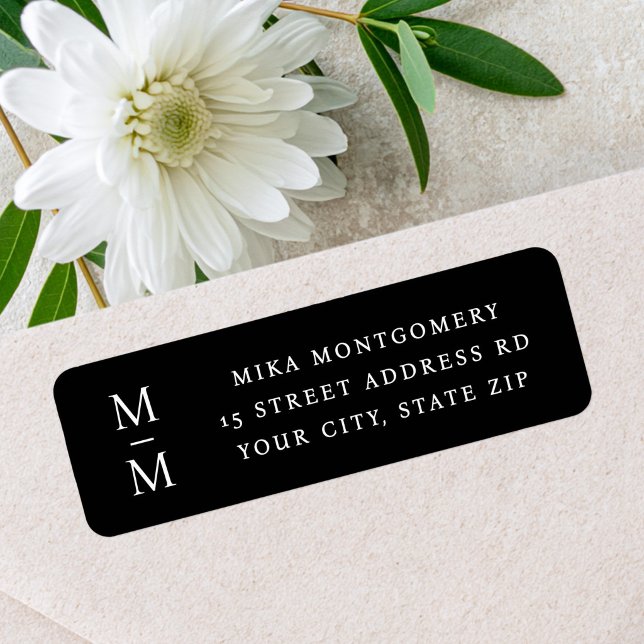 Elegant monogram initials black return address (Elegant monogram initials black return address label)