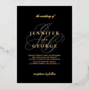 Elegant monogram initials black wedding gold
