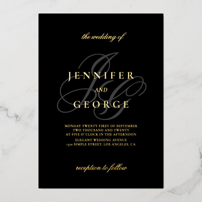 Elegant monogram initials black wedding gold (Front)