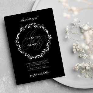 Elegant monogram initials black white Wedding  Invitation