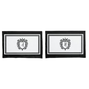 Elegant Monogram Initials Crest Black on White Pillowcase