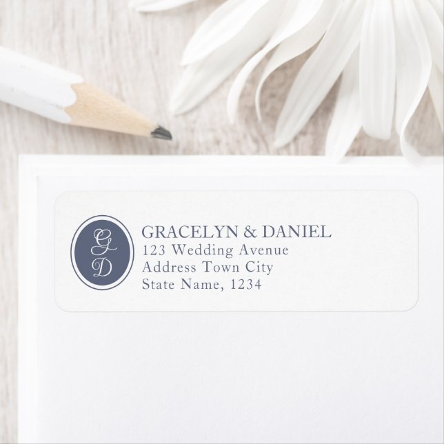 Elegant Monogram Initials Dark Blue Return Address (Insitu)