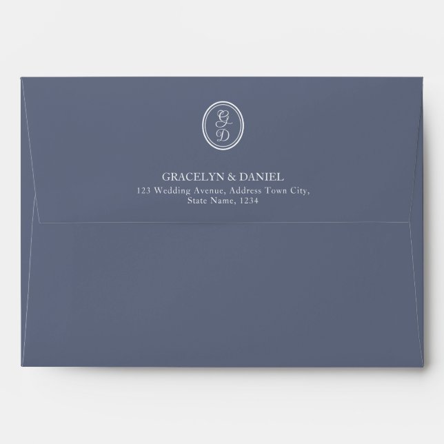 Elegant Monogram Initials Grey Blue Return Address Envelope (Back (Top Flap))