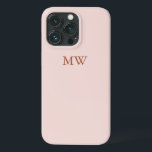 Elegant monogram initials minimalist blush pink iPhone 13 pro case<br><div class="desc">Elegant custom name or monogram initials blush pink solid plain colour feminine iPhone case. Minimalist,  simple,  modern,  stylish design.
Dusty rose customisable serif text on blush pink solid plain colour background.</div>