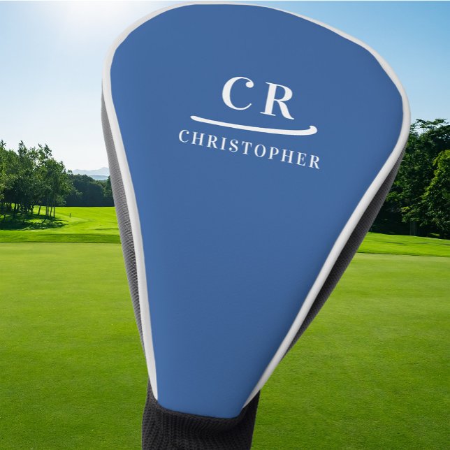 Elegant Monogram Initials Name Personalised Blue Golf Head Cover (Elegant Monogram Initials Name Personalized Blue Golf Head Cover)