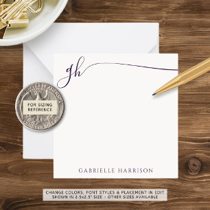 Elegant Monogram Initials Purple Script Card