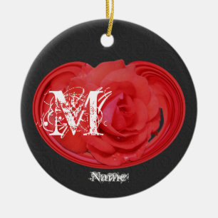 Elegant Monogram Initials Rose Personalised Ceramic Tree Decoration