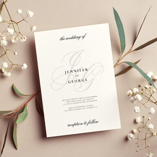 Elegant monogram initials stylish white wedding invitation (Elegant monogram initials stylish white wedding invitation )