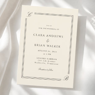 Elegant Monogram Ivory Border Wedding Invitation