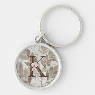 Elegant Monogram "K" with Pastel Orchids & Vines Key Ring