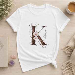 Elegant Monogram "K" with Pastel Orchids & Vines T-Shirt