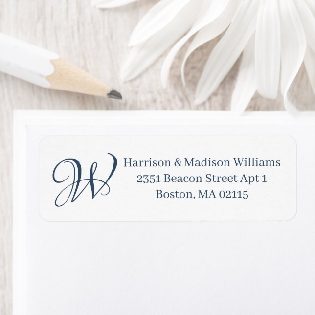 Elegant Monogram lake blue white custom Address (Insitu)