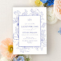Elegant Monogram Lavender Floral Line Art Wedding