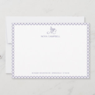 Elegant Monogram Lavender Gingham Note Card