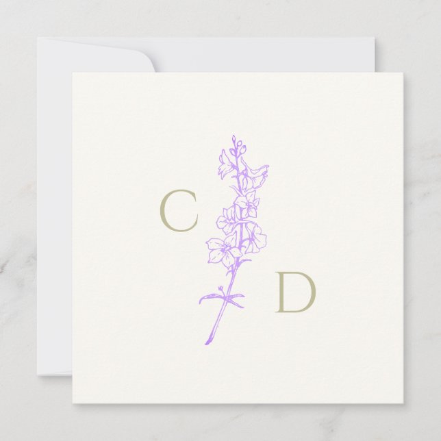 Elegant Monogram  Lavender Larkspur Floral  Invitation (Front)
