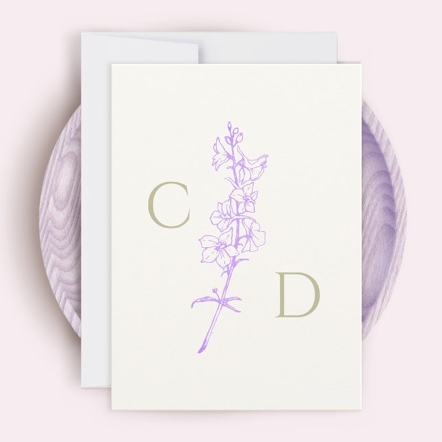 Elegant Monogram  Lavender Larkspur Floral  Thank You Card (Creator Uploaded)