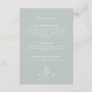 Elegant Monogram Leaf Sage Green Wedding Details Enclosure Card