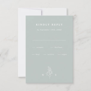 Elegant Monogram Leaf Sage Green Wedding RSVP Card