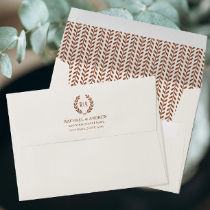 Elegant Monogram Leaf Terracotta Cream Wedding Envelope