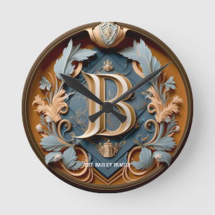 Elegant monogram letter B Royal Family Name Large Round Clock