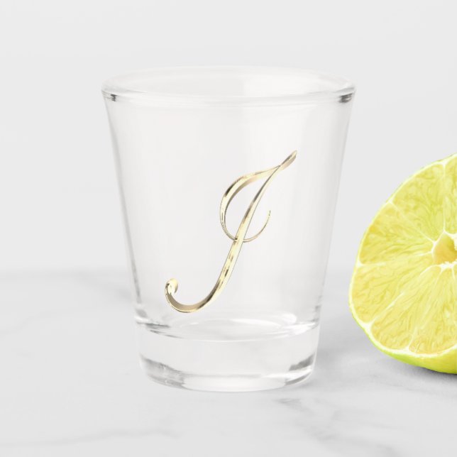 Elegant Monogram Letter J Faux Gold Chic Shot Glass (Front)