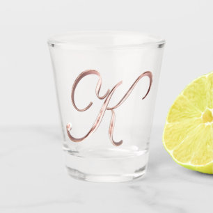 Elegant Monogram Letter K Faux Rose Gold Chic Shot Glass