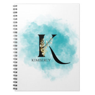 Elegant Monogram Letter K Teal Gold Flower Notebook