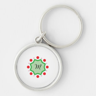 Elegant Monogram Letter M – Green Emblem with Red  Key Ring