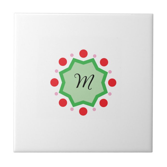 Elegant Monogram Letter M – Green Emblem with Red  Tile (Front)