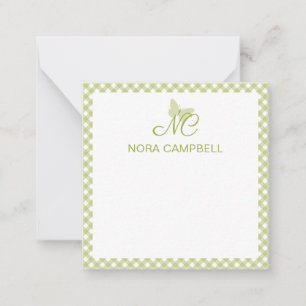 Elegant Monogram Light Green Gingham Personalised Card