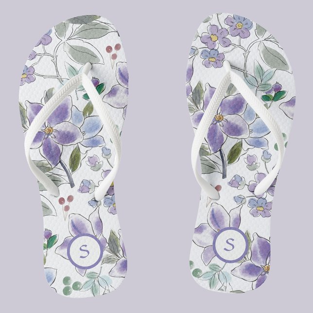 Elegant Monogram Lilac Floral Pattern Flip Flops (Creator Uploaded)