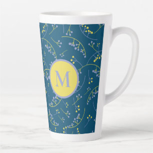 Elegant monogram lilac yellow berry pattern latte mug