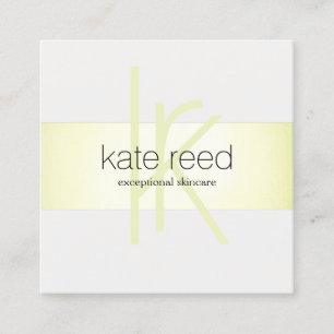 Elegant Monogram Lime Green Modern Stripe Square Business Card