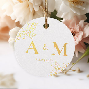 Elegant, Monogram, Line Art Floral, Weddings Favour Tags
