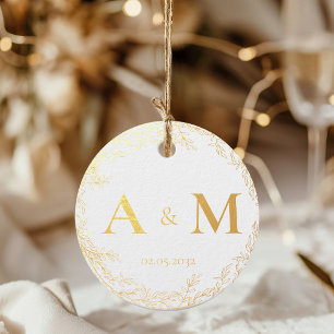 Elegant, Monogram, Line Art Wreath, Weddings Favour Tags