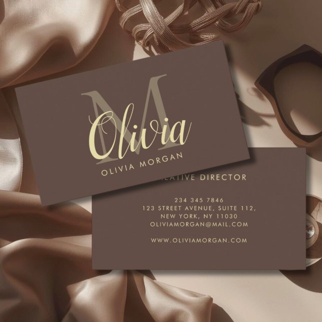 Elegant monogram logo brown professional business card (Creator Uploaded)