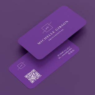 Elegant Monogram Logo Square Royal Purple Business Card