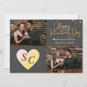 Elegant Monogram Love valentine's day couple photo Holiday Card