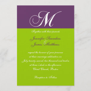Elegant Monogram M Purple Green Wedding Invitation