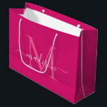Elegant Monogram Magenta Pink White Elegant Script Large Gift Bag<br><div class="desc">Elegant Monogram Hot Pink Magenta White Elegant Script Name Large Gift Bag</div>