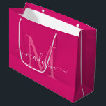 Elegant Monogram Magenta Pink White Elegant Script Large Gift Bag<br><div class="desc">Elegant Monogram Hot Pink Magenta White Elegant Script Name Large Gift Bag</div>
