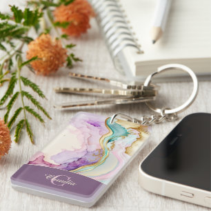 Elegant Monogram Marble Liquid Ink Key Ring