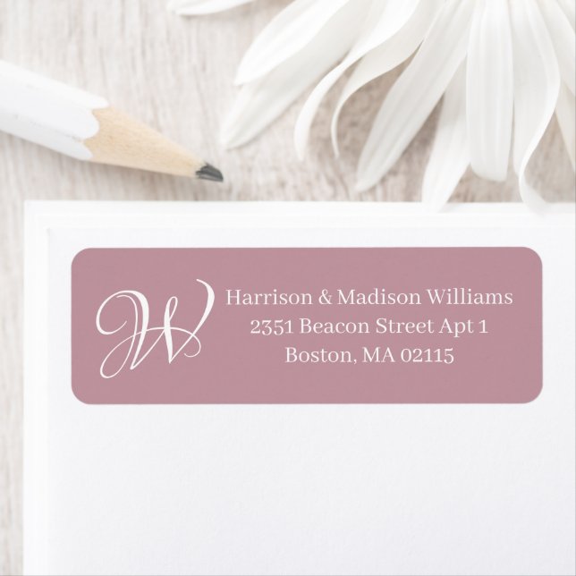 Elegant Monogram mauve custom return address (Insitu)