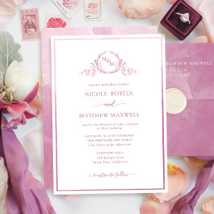 Elegant Monogram Mauve Pink Watercolor Wedding Invitation