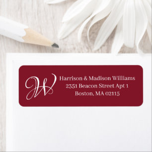 Elegant Monogram merlot red wine return address