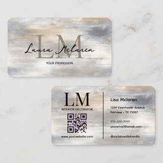 Elegant Monogram Metallic QR Code  Business Card