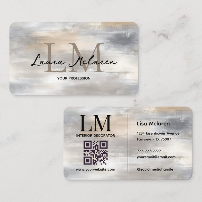 Elegant Monogram Metallic QR Code  Business Card (Front/Back)