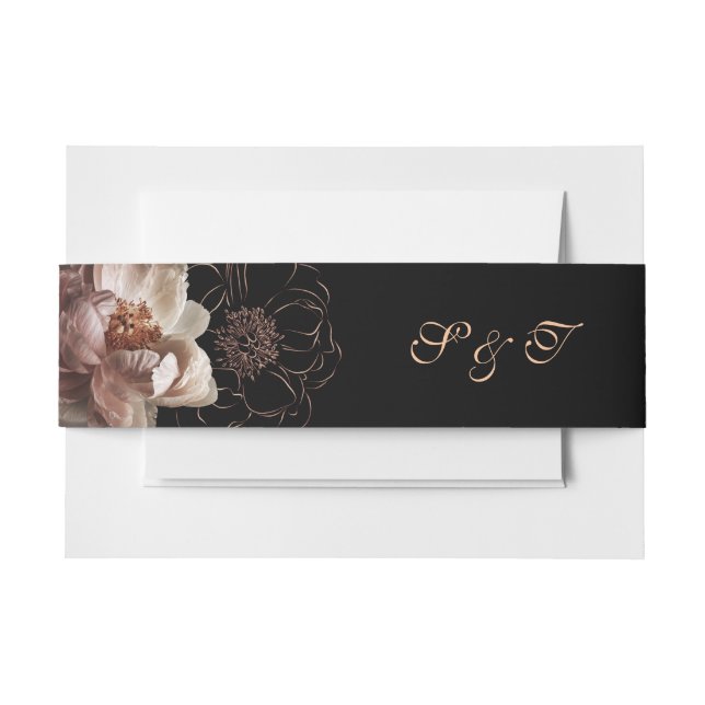 Elegant Monogram Midnight Floral Wedding Invitation Belly Band (Front Example)