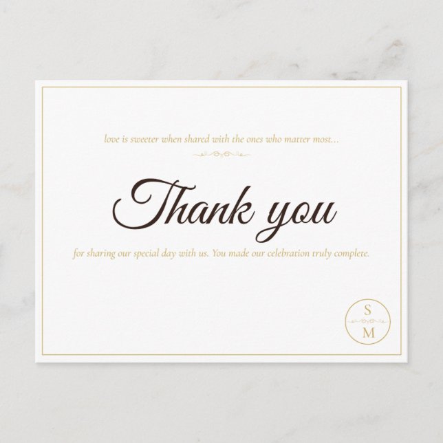 Elegant Monogram Minimal Wedding Thank You Card (Front)
