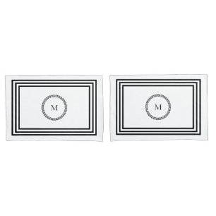 Elegant Monogram Minimalist Black Frame Bedding Pillowcase